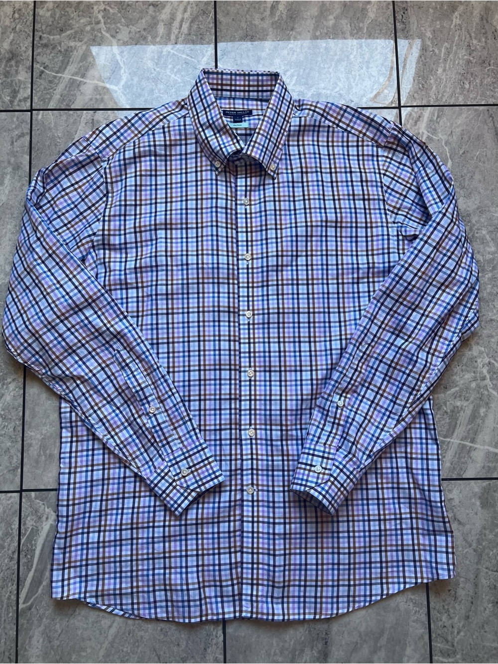 Peter Millar Crown Crafted Men’s Plaid Check Flex Finish ButtonUp Shirt Casual L